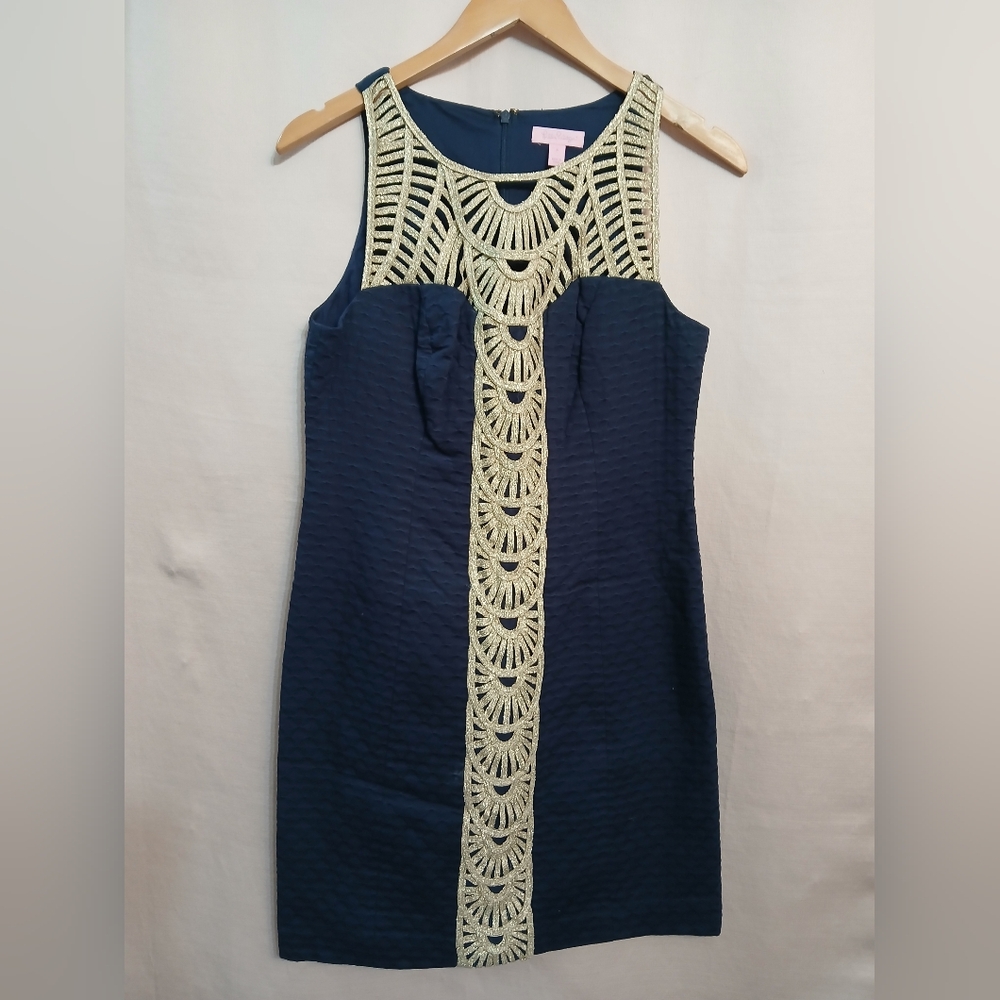 Lilly Pulitzer Navy Dress with Gold Detailing